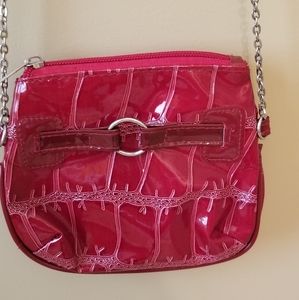 Red faux leather crocodile cross body purse